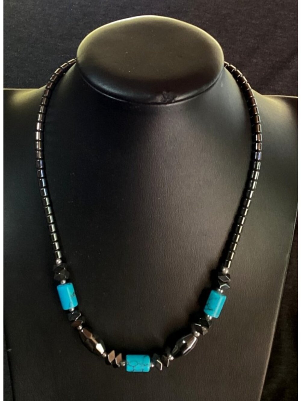 Vintage Handmade Necklace Natural Hematite & Faux Turquoise Beads Dyed Howlite